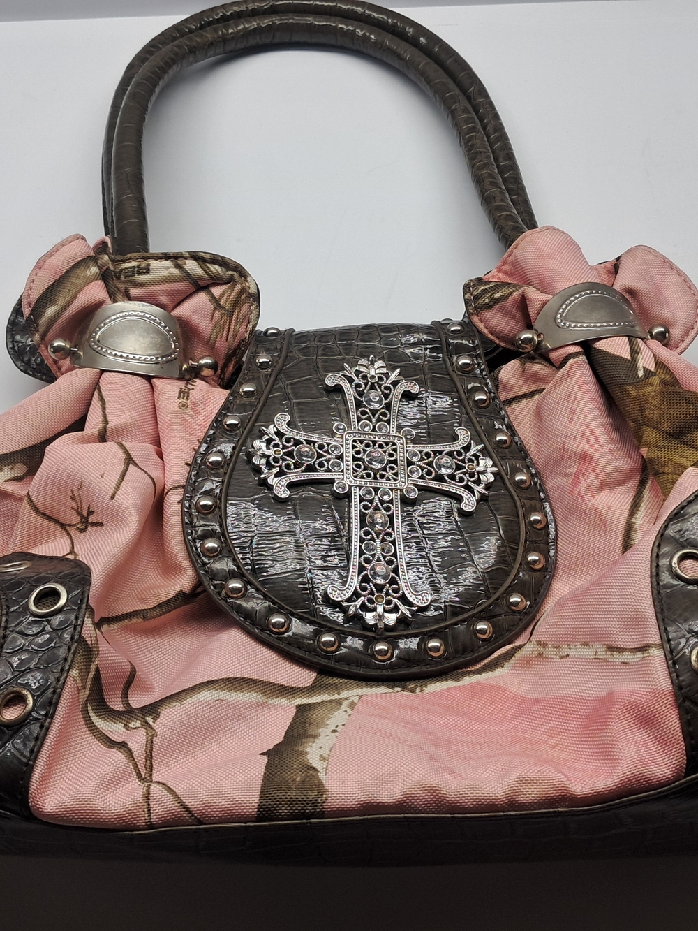 Realtree Pink Camouflage Western Bling Cross Shoulder Bag Camo Handbag Y2K
